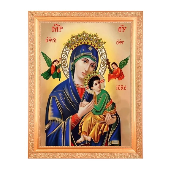 Bm Traders Mother Mary Of Perpetual Digital Print Photo In Golden Artwork Frame (11 x 14 Inch) OR (27.94 X 35.56 Cm) Religious Gifting