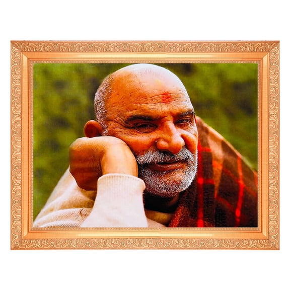 Bm Traders Neem Karoli Baba Beautiful Digital Print Photo In ArtWork Golden Frame (11 x 14 Inch)OR(27.94 X 35.56 Cm) Religious Gifting