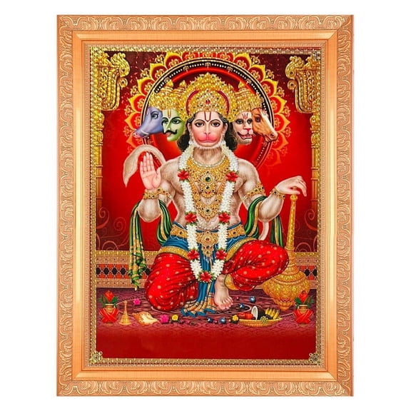 Bm Traders Panchmukhi Hanuman Ashirwad Crystal Artwork Print Photo In Religious Frame (14 X 18 Inch)