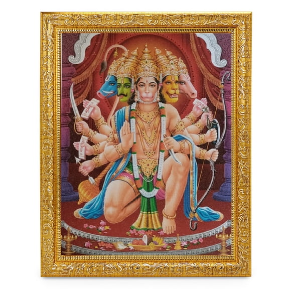 Bm Traders Panchmukhi Hanuman Beautiful Print Photo In ArtWork Golden Frame (11 x 14 Inch)OR(27.94 X 35.56 Cm) Religious Gifting