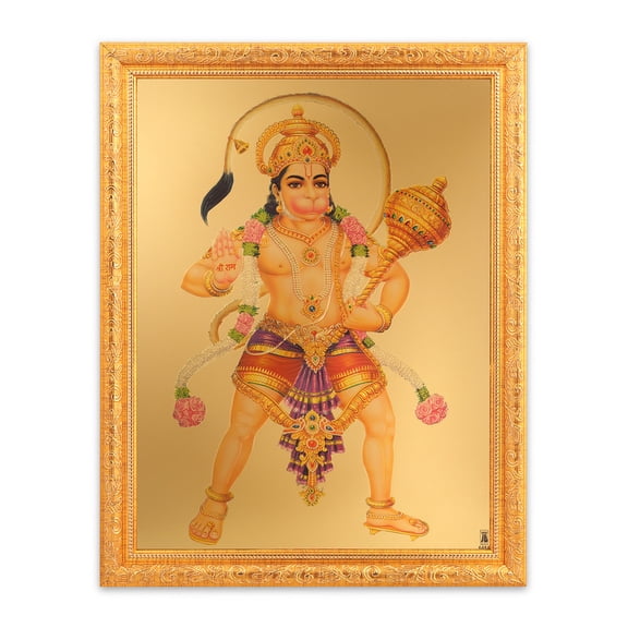 Bm Traders Pavan Putra Hanuman Golden Foil Print Photo In Religious Frame (14 X 18 Inch)