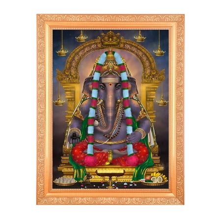 Bm Traders Pillayarpatti Karpaga Vinayagar Digital Print Photo In Golden Artwork Frame (11 x 14 Inch) OR (27.94 X 35.56 Cm) Religious Gifting