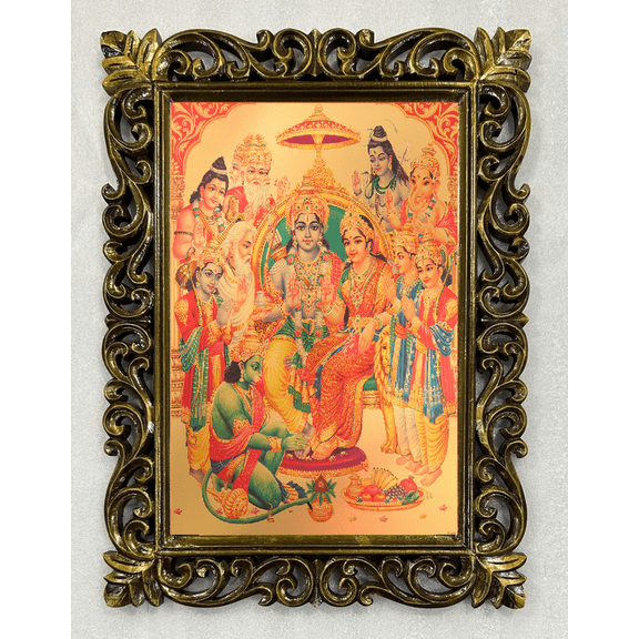 Bm Traders Ram Darbar Gold Print Photo Design In Carved Wooden Frame Duco Finish Polished Size (23 X 17 Inch) OR (58.42 X 43.18 Cm) Religious Gifts