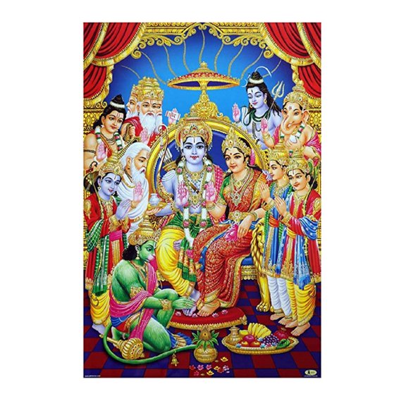 Bm Traders Ram Darbar Golden Zari Art Work Poster Without Frame (24 X 36 Inches)