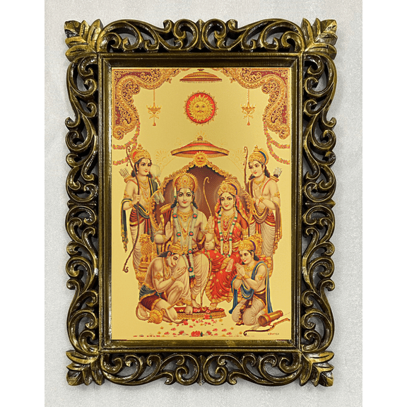 Bm Traders Ram Sabha Gold Print Photo Design In Carved Wooden Frame Duco Finish Polished Size (23 X 17 Inch) OR (58.42 X 43.18 Cm) Religious Gifts