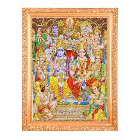 Bm Traders Ram Sabha Zari Print Photo In ArtWork Golden Frame (11 x 14 Inch)OR(27.94 X 35.56 Cm) Religious Gifting