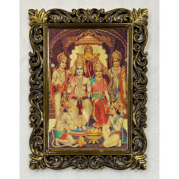 Bm Traders Ram Sita Darbar Gold Print Photo Design In Carved Wooden Frame Duco Finish Polished Size (23 X 17 Inch) OR (58.42 X 43.18 Cm) Religious Gifts