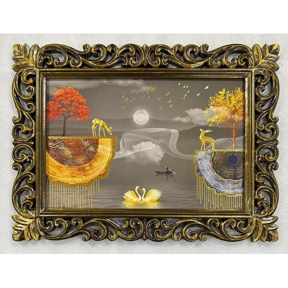 Bm Traders Rejoice With Nature Gold Artwork Print Photo Design In Carved Wooden Frame Duco Finish Polished Size (23 X 17 Inch) OR (58.42 X 43.18 Cm) Religious Gifts
