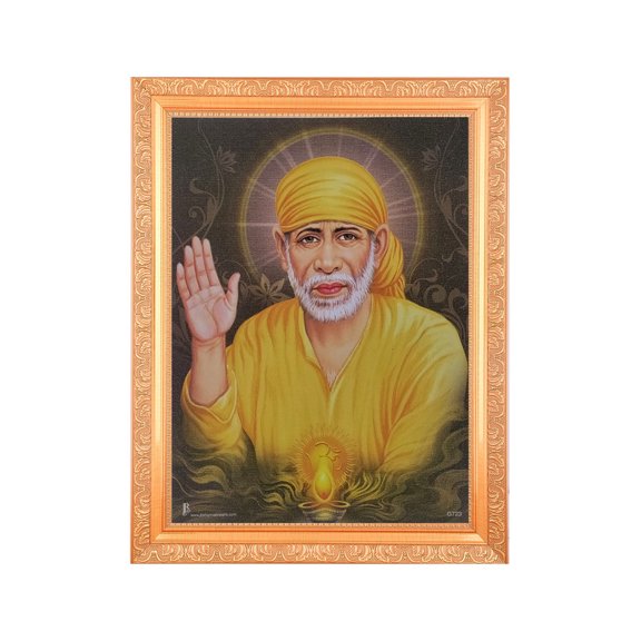 Bm Traders Sai Baba Giving Ashirwad Beautiful Print Photo In ArtWork Golden Frame (11 x 14 Inch)OR(27.94 X 35.56 Cm) Religious Gifting