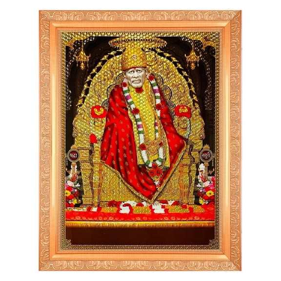 Bm Traders Sai Baba Shirdi Crystal Artwork Print Photo In Religious Frame (14 X 18 Inch)