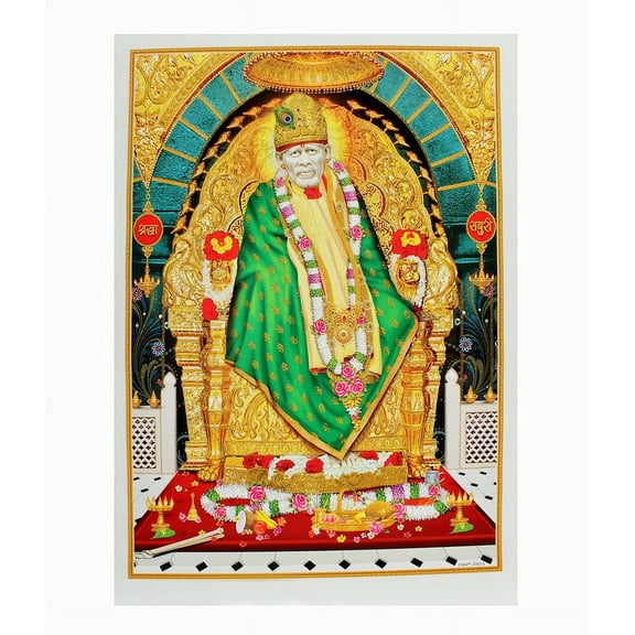 Bm Traders Sai Baba Shirdi Golden Zari Art Work Poster Without Frame (24 X 36 Inches)
