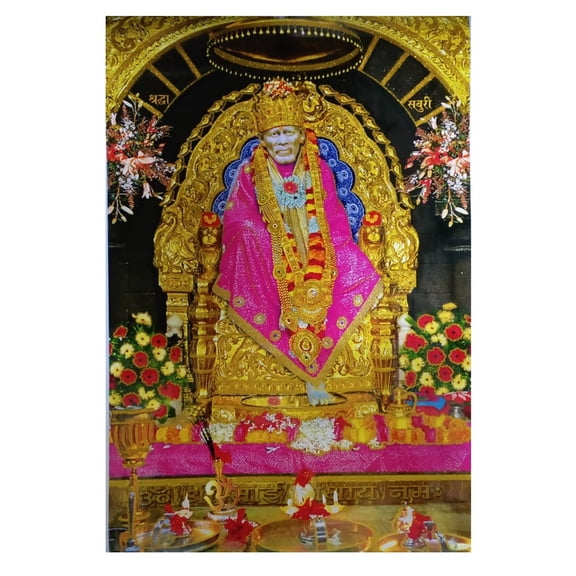 Bm Traders Sai Baba Shirdi Golden Zari Art Work Poster Without Frame (24 X 36 Inches)