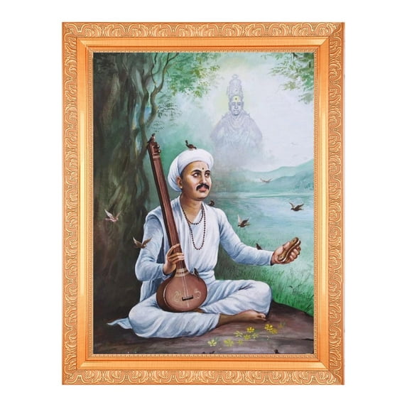 Bm Traders Sant Namdev With Vitthal Artistic Painting Digital Print Photo In ArtWork Golden Frame (11 x 14 Inch)OR(27.94 X 35.56 Cm) Religious Gifting