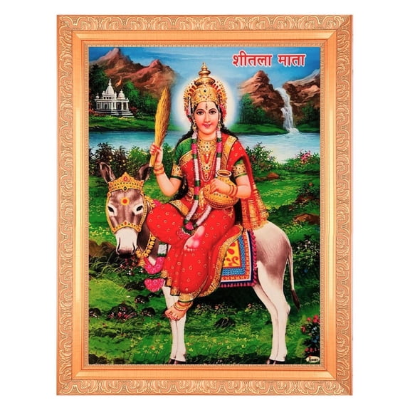 Bm Traders Sheetala Mata Beautiful Print Photo In ArtWork Golden Frame (11 x 14 Inch)OR(27.94 X 35.56 Cm) Religious Gifting