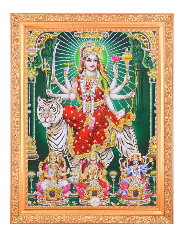 BM TRADERS Cornice Con Foto Della Dea Durga In Lamina D'oro - 27,94x35,56 Cm, Con Retro In Velluto, Regalo Religioso Per Inaugurazione Casa