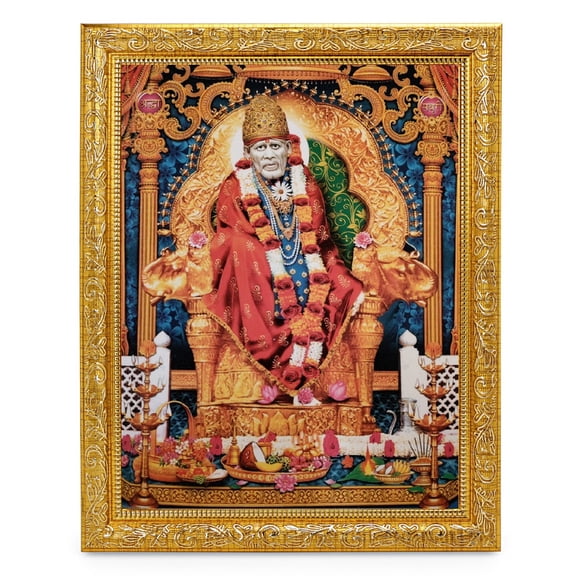 Bm Traders Shirdi Sai Nath Beautiful Print Photo In ArtWork Golden Frame (11 x 14 Inch)OR(27.94 X 35.56 Cm) Religious Gifting
