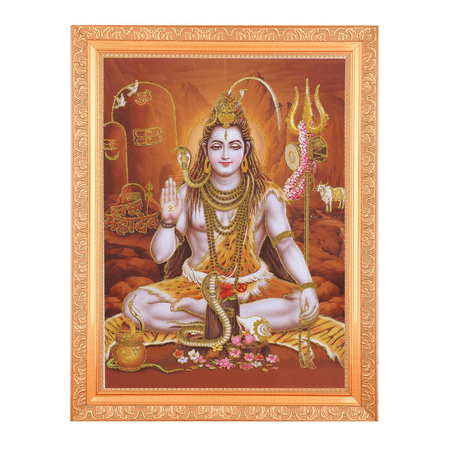 Bm Traders Shivay Zari Print Photo In ArtWork Golden Frame (11 x 14 Inch)OR(27.94 X 35.56 Cm) Religious Gifting