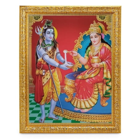 Bm Traders Shivji With Maa Annapurna Beautiful Print Photo In ArtWork Golden Frame (11 x 14 Inch)OR(27.94 X 35.56 Cm) Religious Gifting