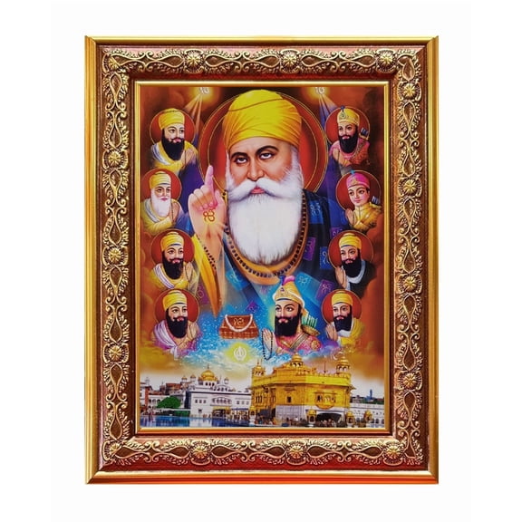 Bm Traders Sikh 10 Gurus Digital Print Photo In Wall Hanging-/-TableTop Frame (7.50 X 9.50 Inch) OR (19.05 X 24.13 Cm) Religious Gifting