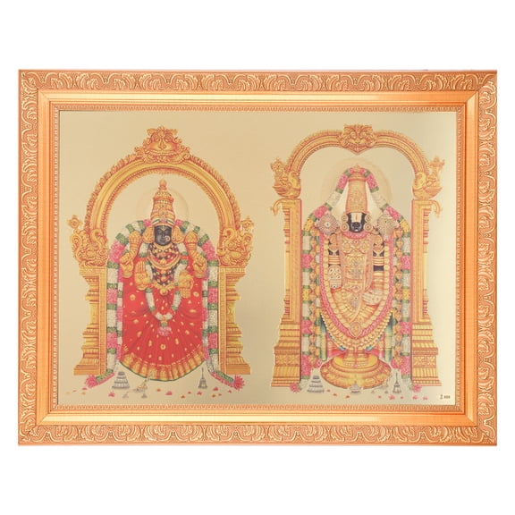 Bm Traders Thaayar Perumal Lord Balaji Beautiful Golden Foil Photo In ArtWork Golden Frame (11 x 14 Inch)OR(27.94 X 35.56 Cm) Housewarming Gifts