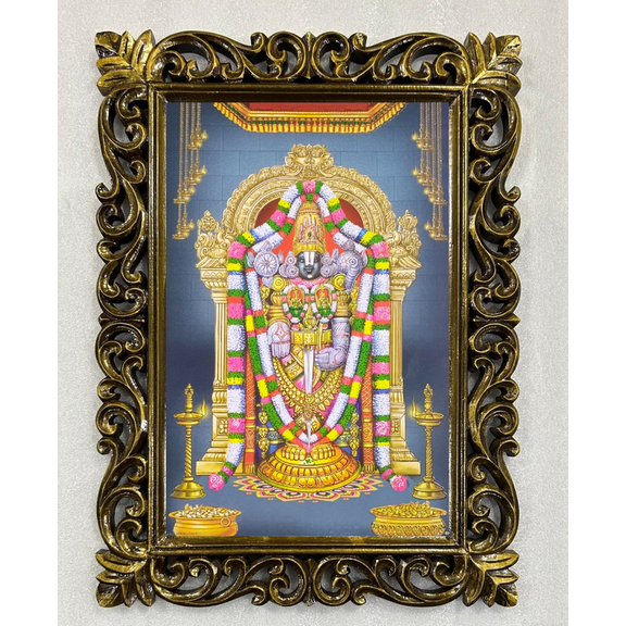 Bm Traders Tirupati Balaji Gold Artwork Print Photo Design In Carved Wooden Frame Duco Finish Polished Size (23 X 17 Inch) OR (58.42 X 43.18 Cm) Religious Gifts