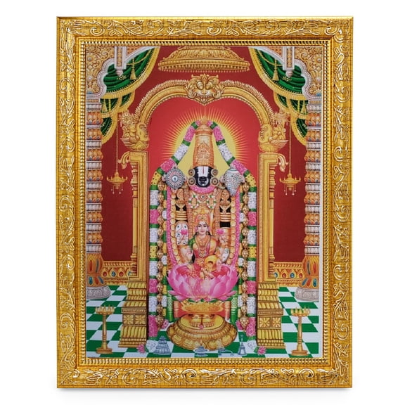 Bm Traders Tirupati Balaji Lakshmi Beautiful Print Photo In ArtWork Golden Frame (11 x 14 Inch)OR(27.94 X 35.56 Cm) Religious Gifting