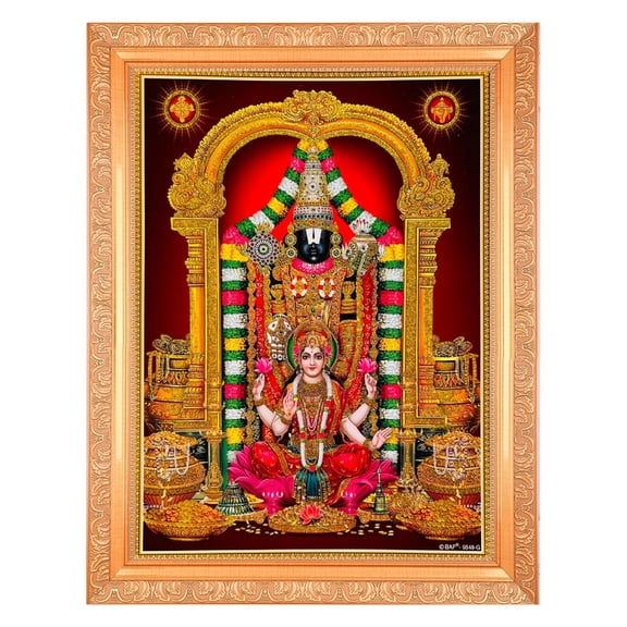 Bm Traders Tirupati Balaji With Laxmi Zari Print Photo In ArtWork Golden Frame (11 x 14 Inch)OR(27.94 X 35.56 Cm) Religious Gifting