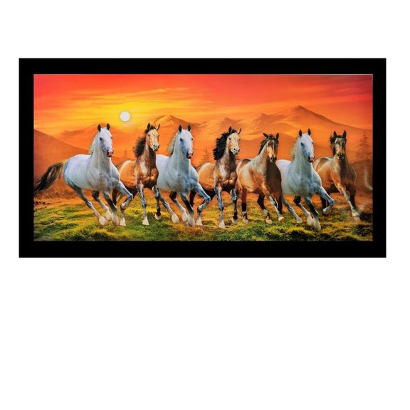 Bm Traders Vastu Running Horses With Sunrise Wall Sticker Poster Print Without Frame (20 X 40 Inch)