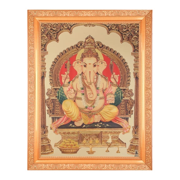 Bm Traders Vinayaka Ganeshji Beautiful Golden Foil Photo In ArtWork Golden Frame (11 x 14 Inch)OR(27.94 X 35.56 Cm) Housewarming Gifts