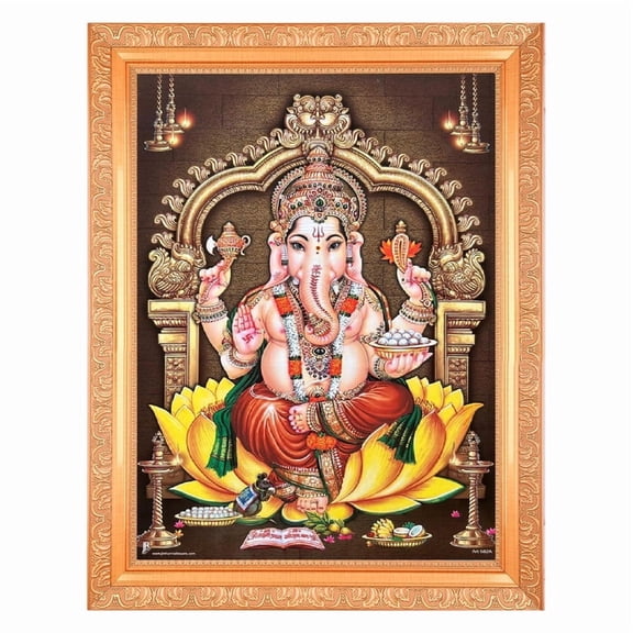 Bm Traders Vintage Design Ganapati Digital Print Photo In ArtWork Golden Frame (11 x 14 Inch)OR(27.94 X 35.56 Cm) Religious Gifting