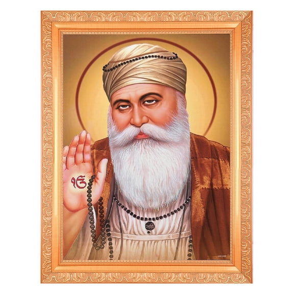 Bm Traders Vintage Design Guru Nanak Devji Digital Print Photo In ArtWork Golden Frame (11 x 14 Inch)OR(27.94 X 35.56 Cm) Religious Gifting