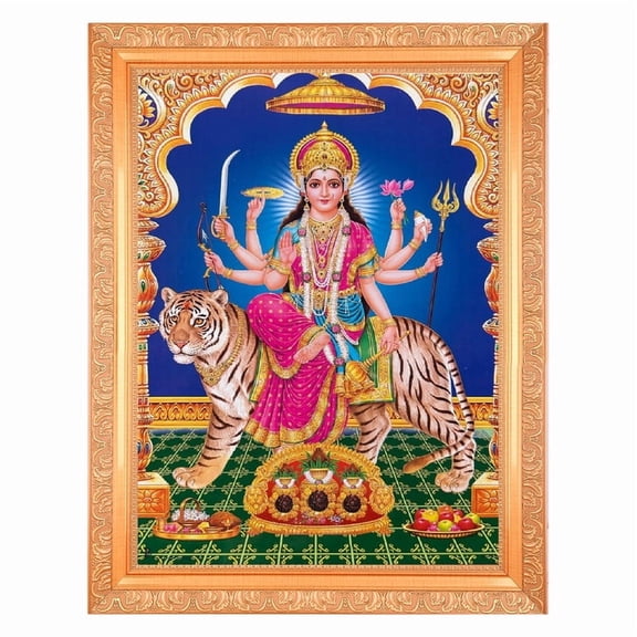 Bm Traders Vintage Design Maa Durga Digital Print Photo In ArtWork Golden Frame (11 x 14 Inch)OR(27.94 X 35.56 Cm) Religious Gifting