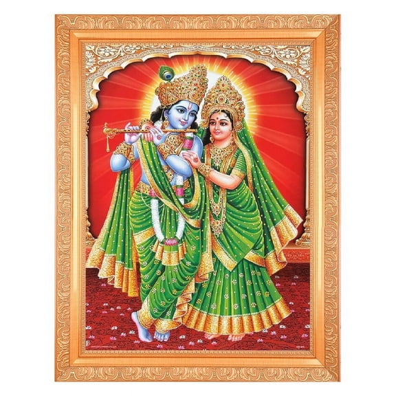 Bm Traders Vintage Design Radha Krishna Digital Print Photo In ArtWork Golden Frame (11 x 14 Inch)OR(27.94 X 35.56 Cm) Religious Gifting