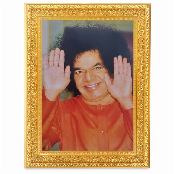 Bm Traders Vintage Design Satya Sai Baba Digital Print Photo In ArtWork Golden Frame (11 x 14 Inch)OR(27.94 X 35.56 Cm) Religious Gifting
