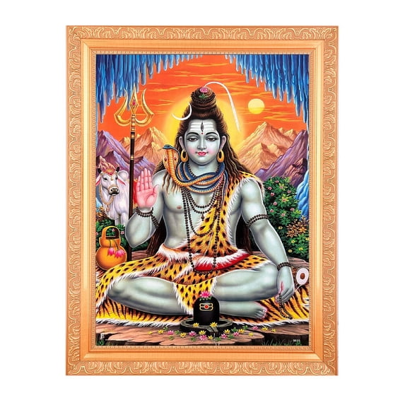 Bm Traders Vintage Design Shiv Bhagwan Giving Ashirwad Digital Print Photo In ArtWork Golden Frame (11 x 14 Inch)OR(27.94 X 35.56 Cm) Religious Gifting