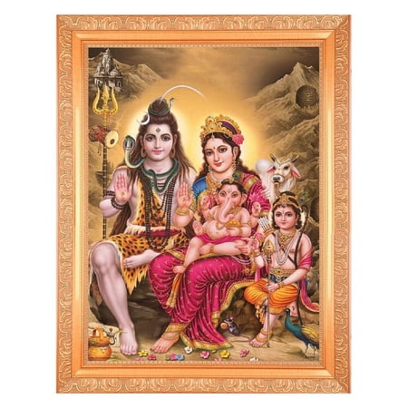 Bm Traders Vintage Design Shiv Parivar Digital Print Photo In ArtWork Golden Frame (11 x 14 Inch)OR(27.94 X 35.56 Cm) Religious Gifting