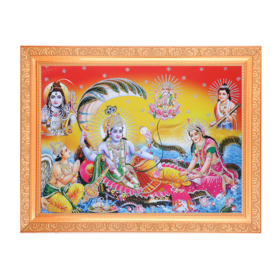 Bm Traders Vishnu Lakshmi Mata Zari Print Photo In Religious Frame (14 X 18 Inch)