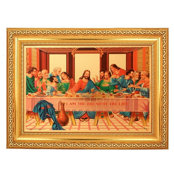 Bm Trades Lord Jesus Last Supper Beautiful Golden Foil Photo In ArtWork Golden Frame (11 x 14 Inch)OR(27.94 X 35.56 Cm) Housewarming Gifts