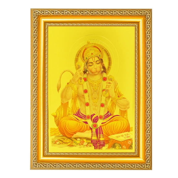 Bm Trades Meditating Hanumanji Beautiful Golden Foil Photo In ArtWork Golden Frame (11 x 14 Inch)OR(27.94 X 35.56 Cm) Housewarming Gifts