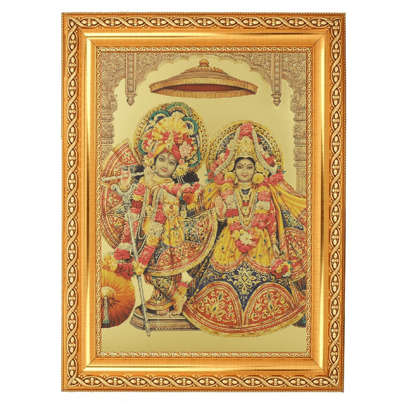 Bm Trades Vintage Radha Krishna Beautiful Golden Foil Photo In ArtWork Golden Frame (11 x 14 Inch)OR(27.94 X 35.56 Cm) Housewarming Gifts