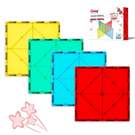 Bmag 4 Pcs Magnetic Tiles Large Square, Magnet Building Blocks Expansion Set, STEM Preschool Learning Construction Toys Gift for Kids