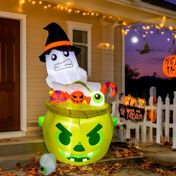 Bmag 6FT Halloween Inflatables Outdoor Decorations, Whimsical Inflatable Ghost Halloween Decor with Built-in 3 LEDs for Yard Garden Lawn Party Holiday Decor