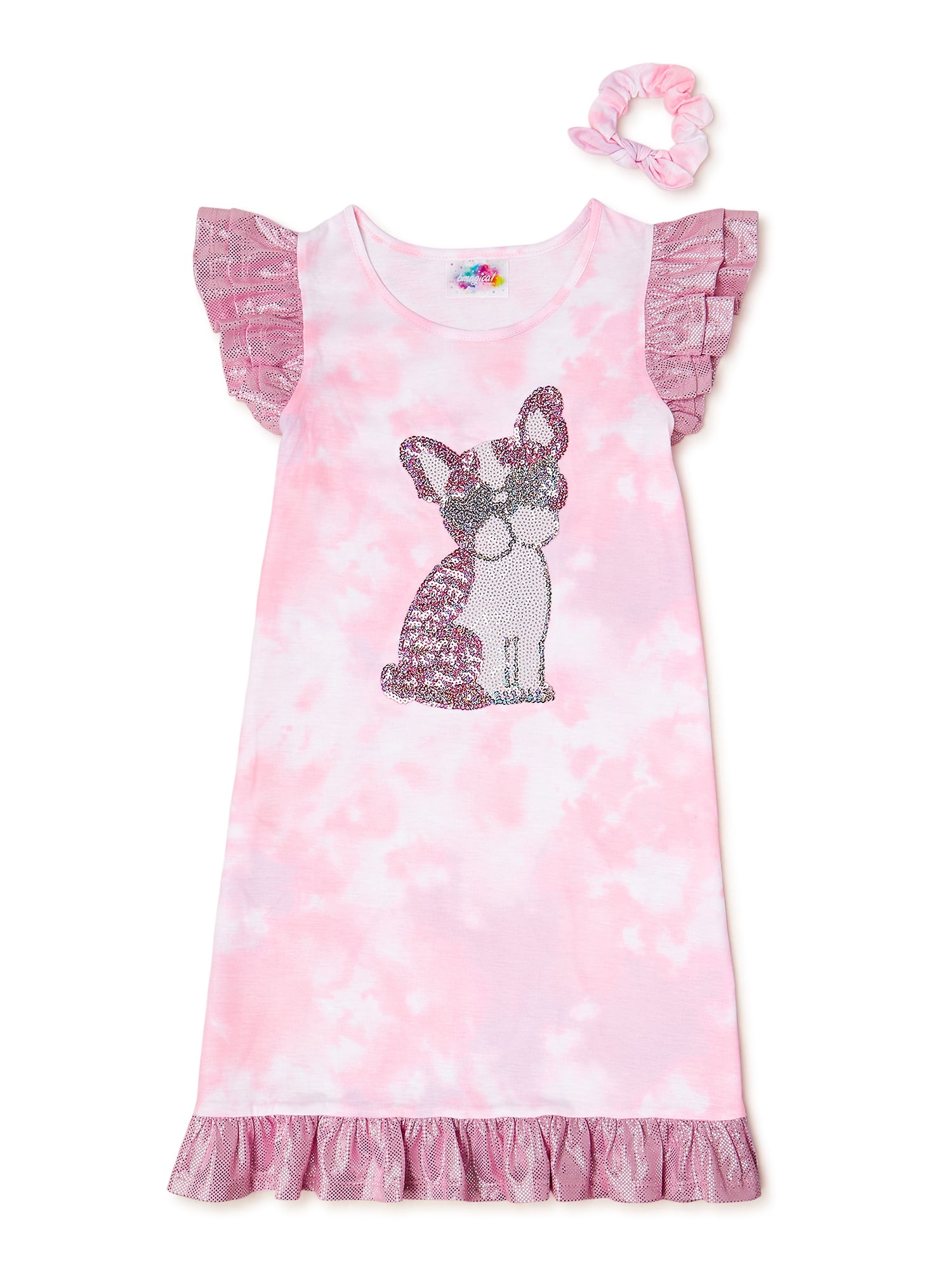 Bmagical Girls’ Flutter Sleeve Nightgown with Scrunchie, 2Piece Pajama