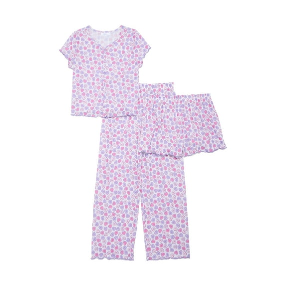 Bmagical Girls Pointelle Short Sleeve Top, Shorts, and Pant Pajama Set, Sizes 4-16
