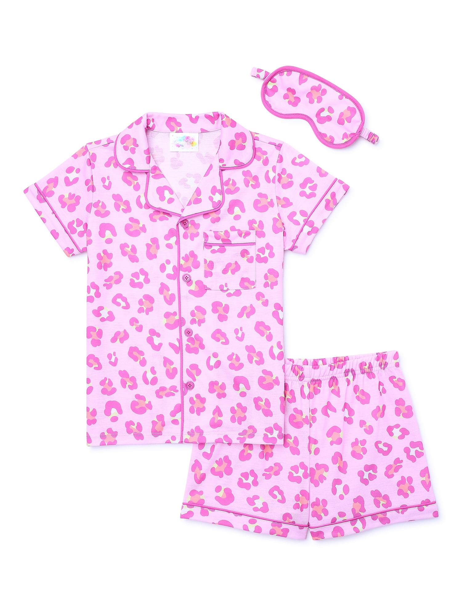 Bmagical Girls Satin Button Front Top, Shorts, and Sleep Mask Pajama
