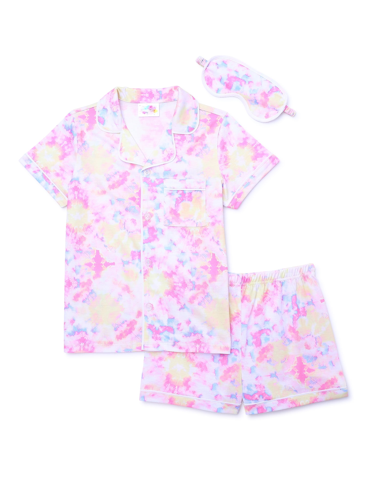 Bmagical Girls Satin Button Front Top, Shorts, and Sleep Mask Pajama
