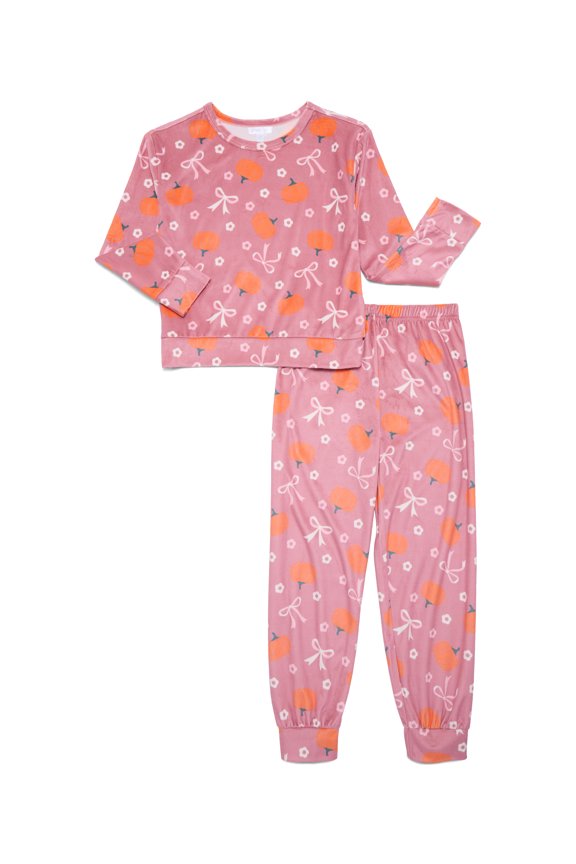 Girls Velour Long Sleeve Top and Joggers Sleep Set, 2-Piece, Sizes 4-16