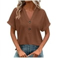 thumbnail image 1 of Bmawag Blouses for Women Short Sleeve V-Neck Solid Color Plus Size Button Up Pullover Shirts Women's Trendy Casual Loose Blouses Gifts for Women M, 1 of 6