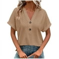 thumbnail image 1 of Bmawag Blouses for Women Short Sleeve V-Neck Solid Color Plus Size Button Up Pullover Shirts Women's Trendy Casual Loose Blouses Gifts for Women XXL, 1 of 6