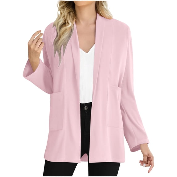 Bmawag Cardigans for Women Trendy Casual Loose Open Front Lightweight Solid Color Long Sleeve Outdoor Active Shirts Cardigan Tops Pink XL